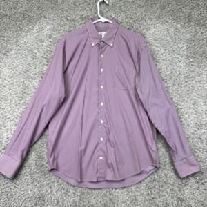 Peter Millar Shirt Men's Large Purple White Check Performance Button‎ Up Nylon